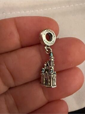 Pandora Silver Castle Dangle Charm with Blue Accents